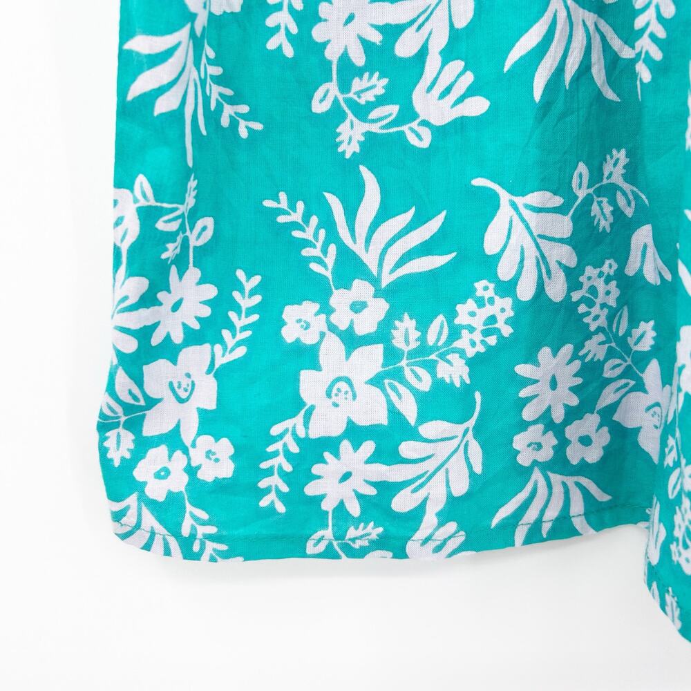 THML Teal Gray Lavender Floral Smocked Ruffle Sleeve Cotton Top Size Small - Picture 12 of 12